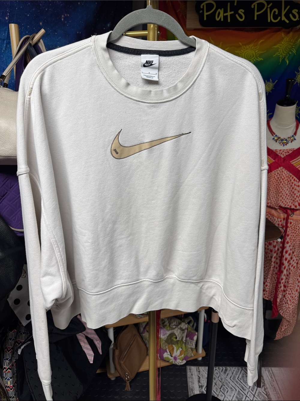 Nike White Crewneck Sweatshirt with Gold Swoosh